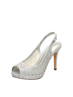 Dream Pairs Ivory Iridescent Crystal Embellished Peep-Toe Slingback Heels 5" 11